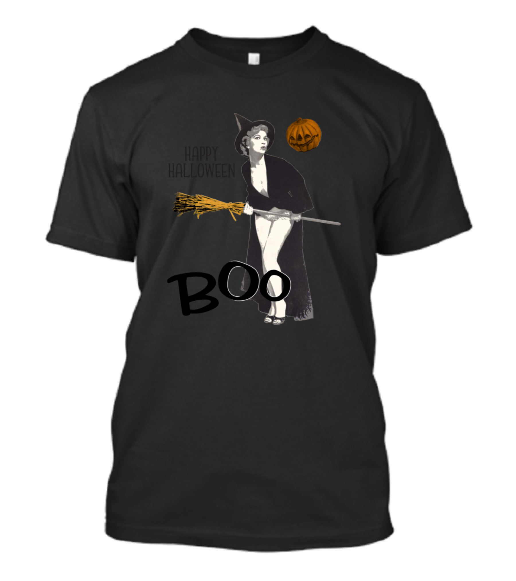 Boo Witch Pin Up Happy Halloween Pumpkin T-Shirt