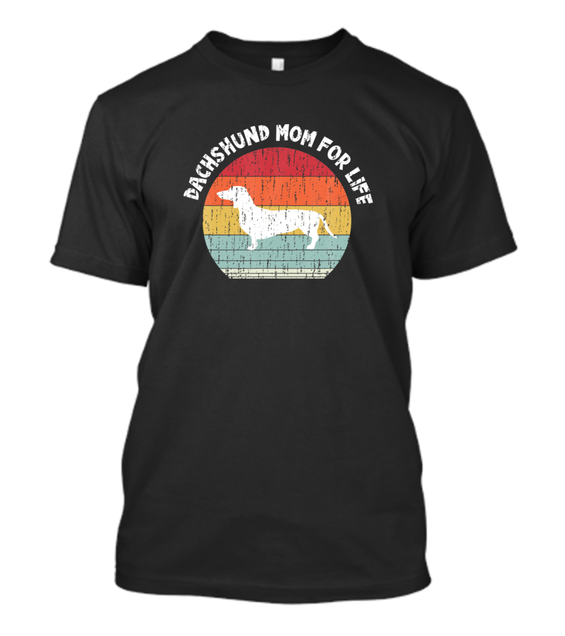 Dachshund Mom For Life Vintage Retro Striped T-Shirt