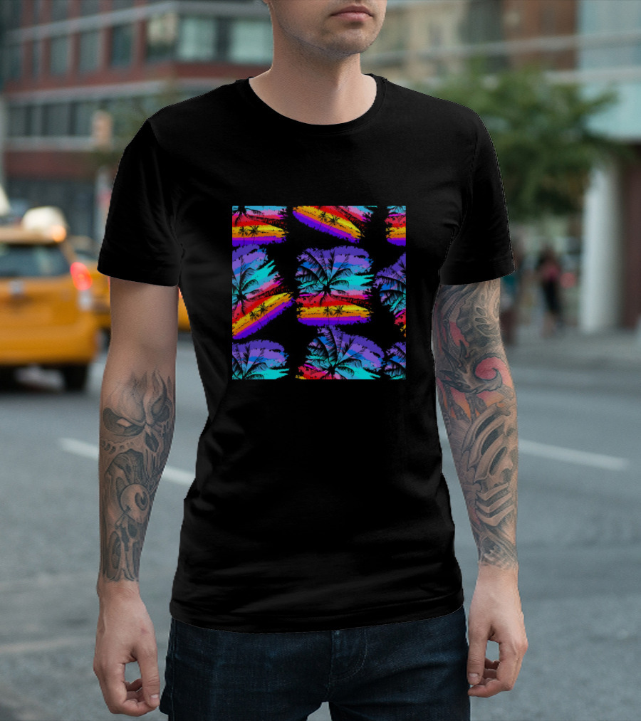 Hawaiian Islands Vibrant Palm Tree Sunset T-Shirt