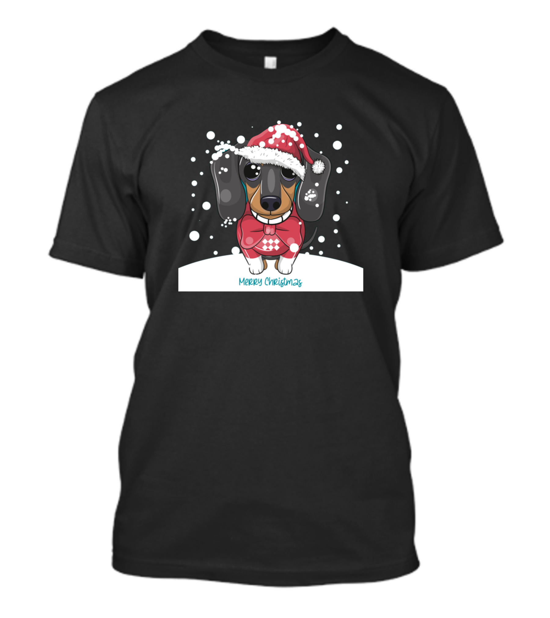 Merry Christmas Puppy Santa Hat Snowflakes T-Shirt
