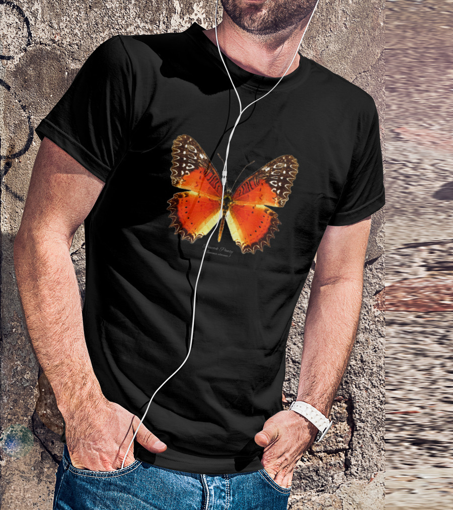 Red Lacewing Butterfly Cethosia Biblis Frances Fawcett Detailed T-Shirt