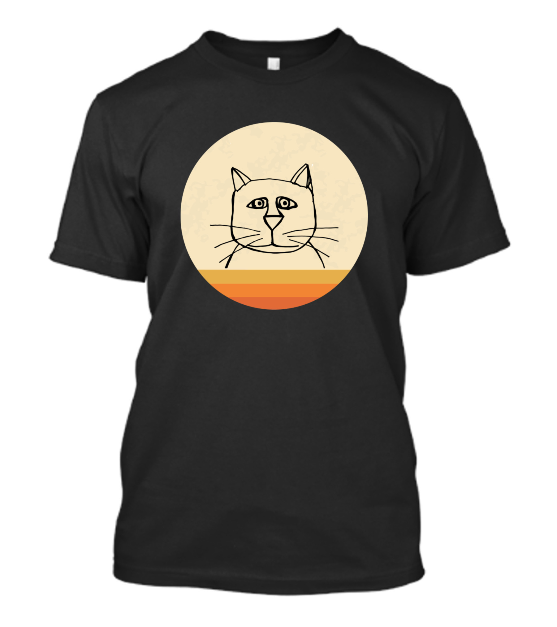 Retro Cat Line Drawing Face On Minimalist Background T-Shirt