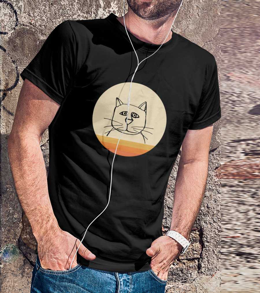 Retro Cat Line Drawing Face On Minimalist Background T-Shirt