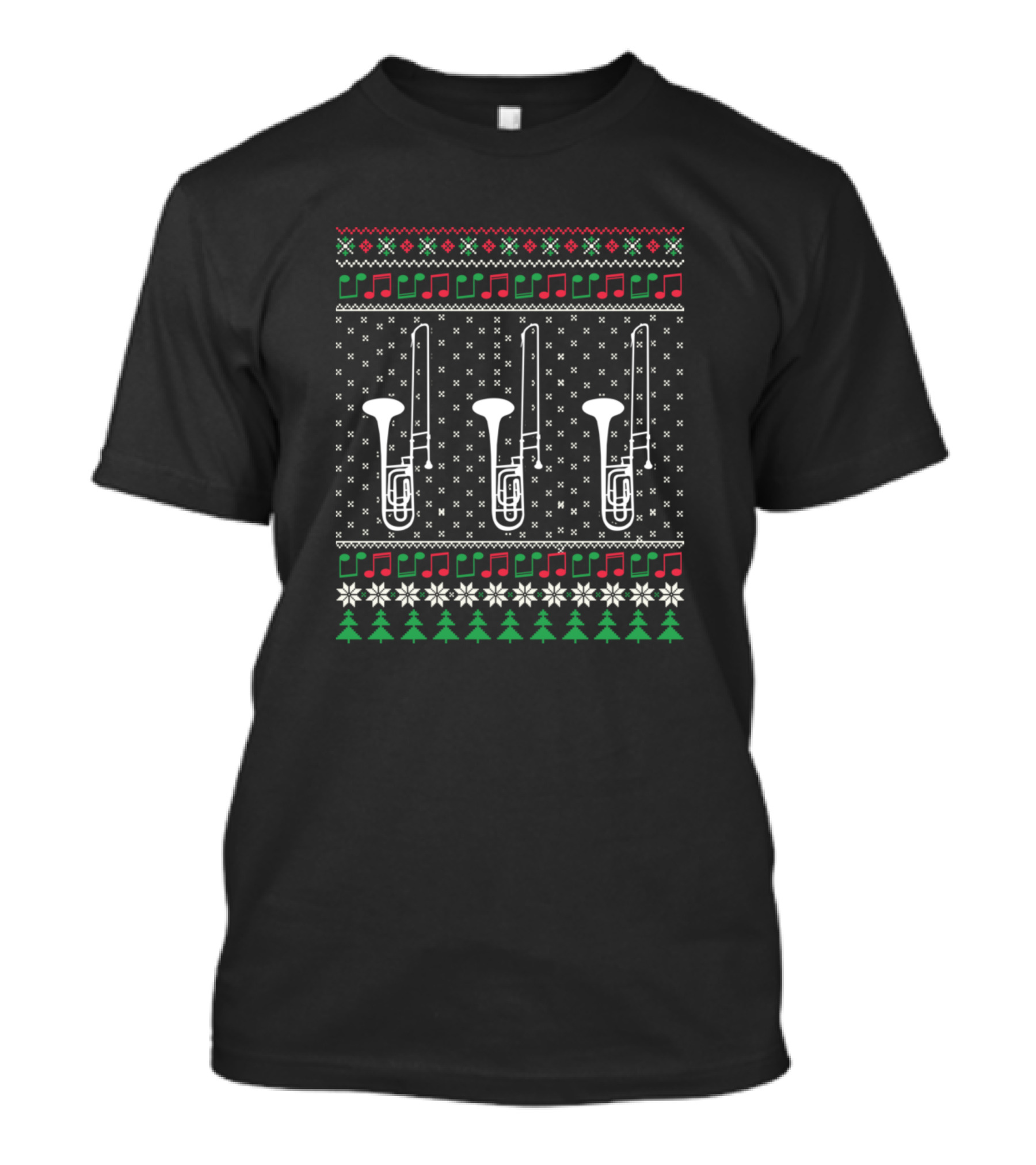 Xmas Trombone Trombonist Christmas Music Notes Trees Snowflakes T-Shirt