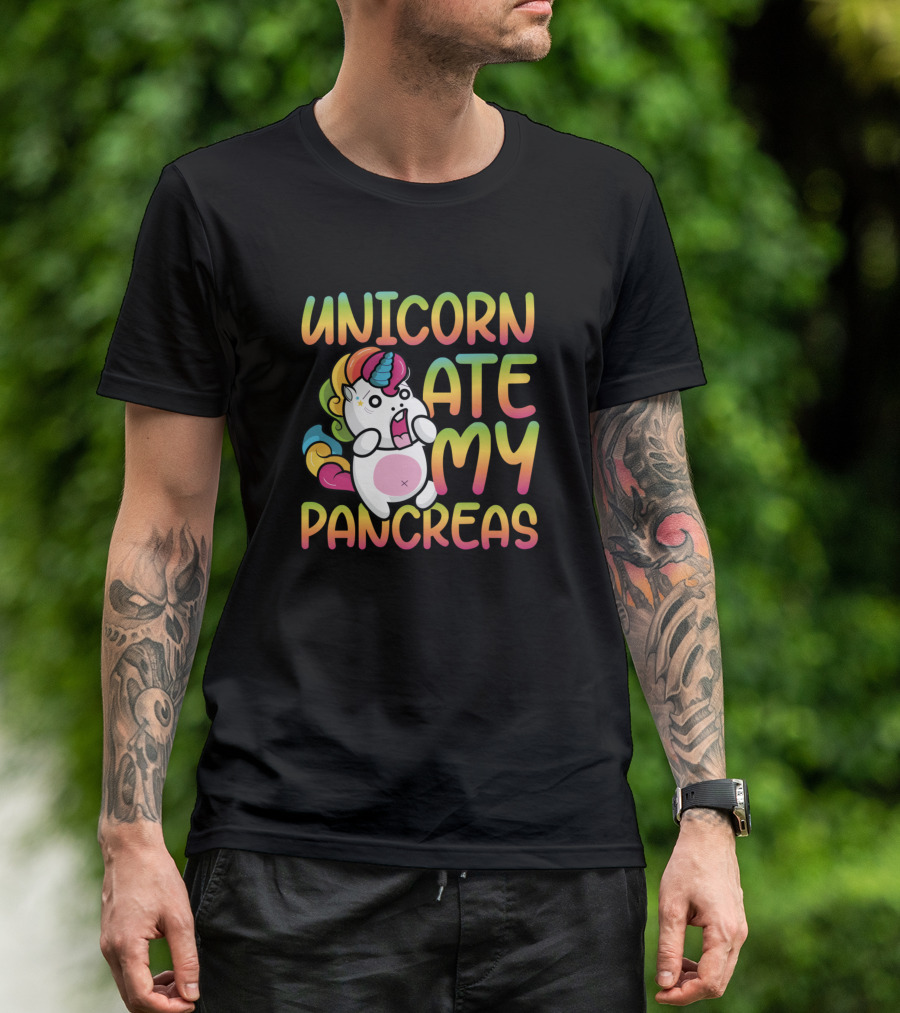 Unicorn Ate My Pancreas Rainbow Cartoon T-Shirt
