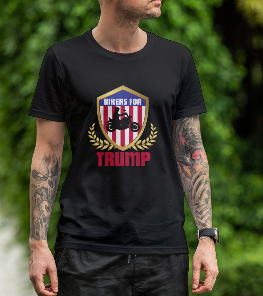 Bikers For Trump Shield With Laurel And Motorcycle T-Shirt