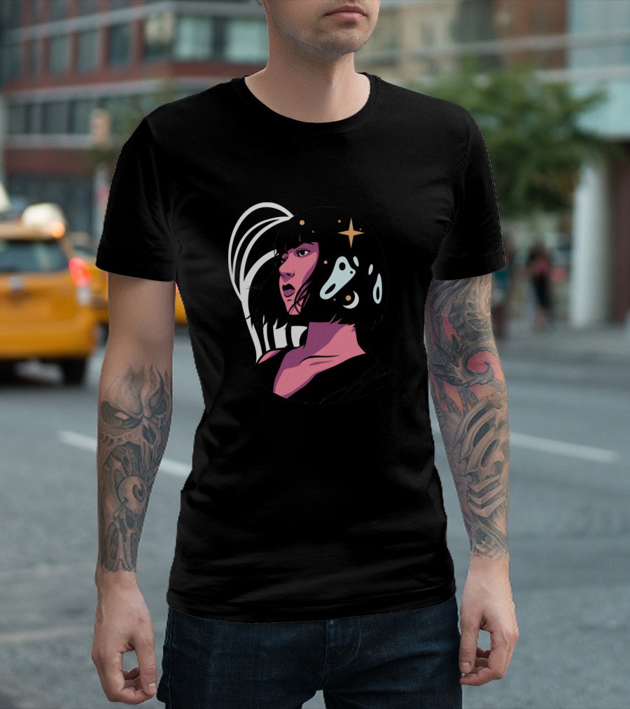 Cosmic Girl Galaxy Portrait with Stars and Planets T-Shirt