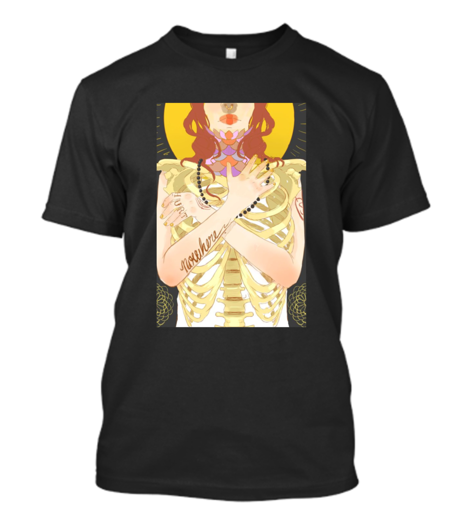 Nowhere Skeleton Woman With Rosary And Yellow Aura T-Shirt