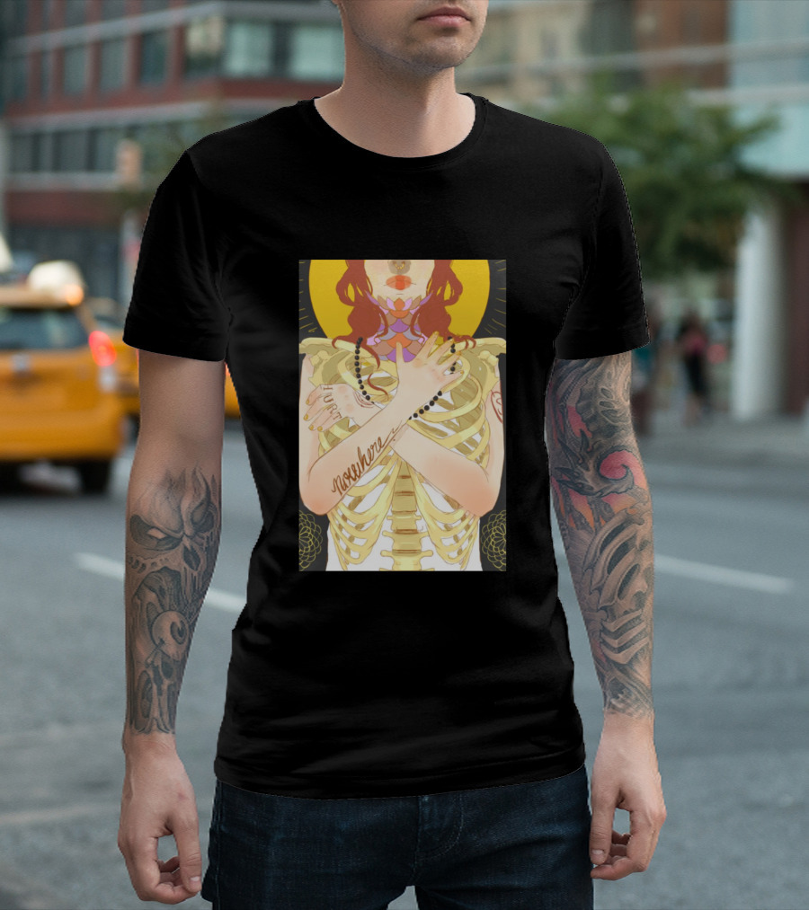 Nowhere Skeleton Woman With Rosary And Yellow Aura T-Shirt