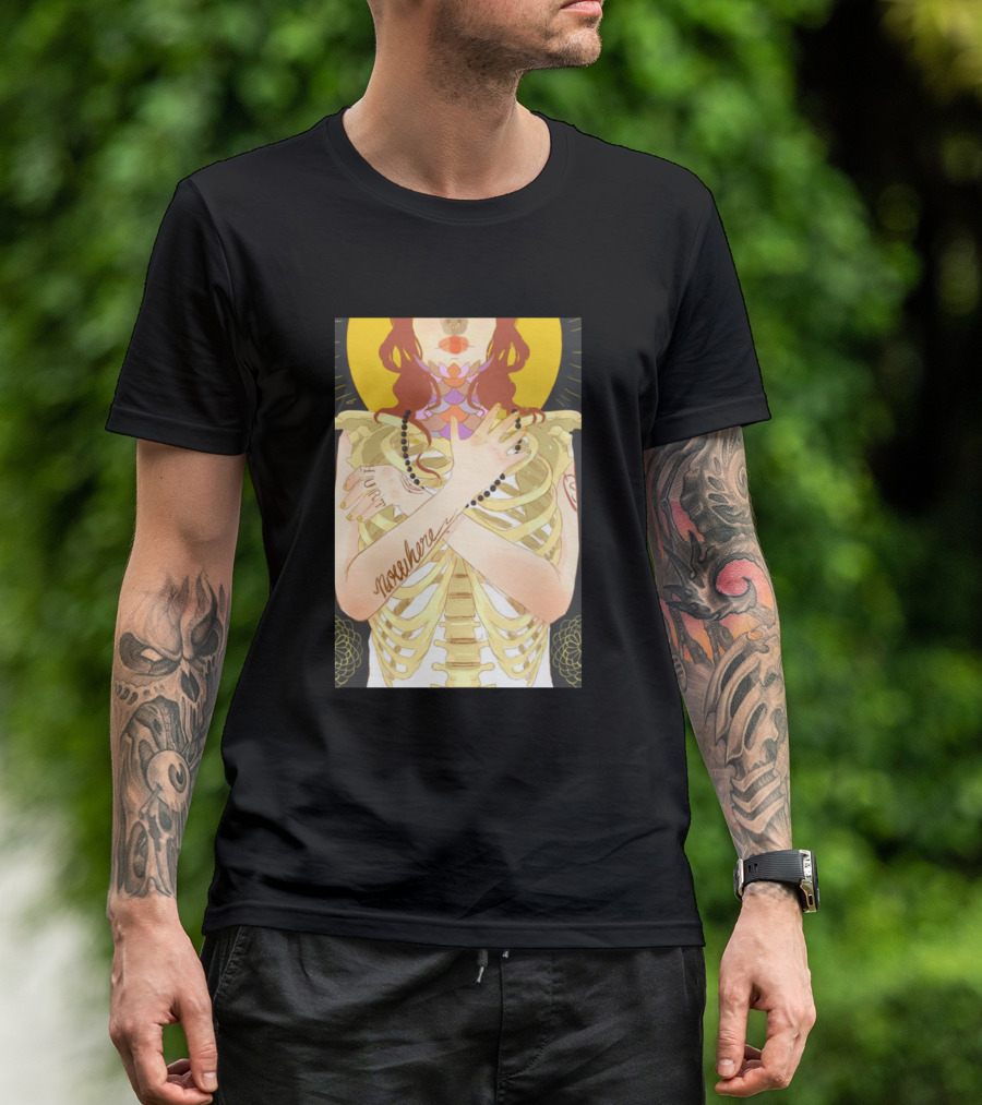 Nowhere Skeleton Woman With Rosary And Yellow Aura T-Shirt