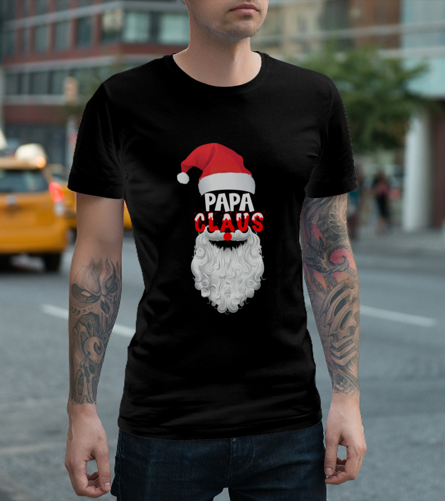 Papa Claus Christmas Santa Hat and Beard T-Shirt