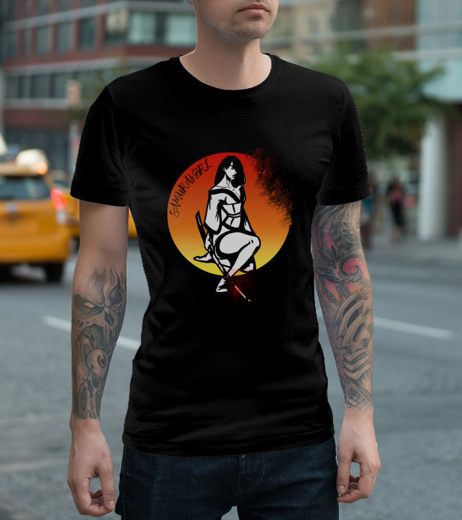 Samurai Girl Bloody Sword Sunset Circle T-Shirt