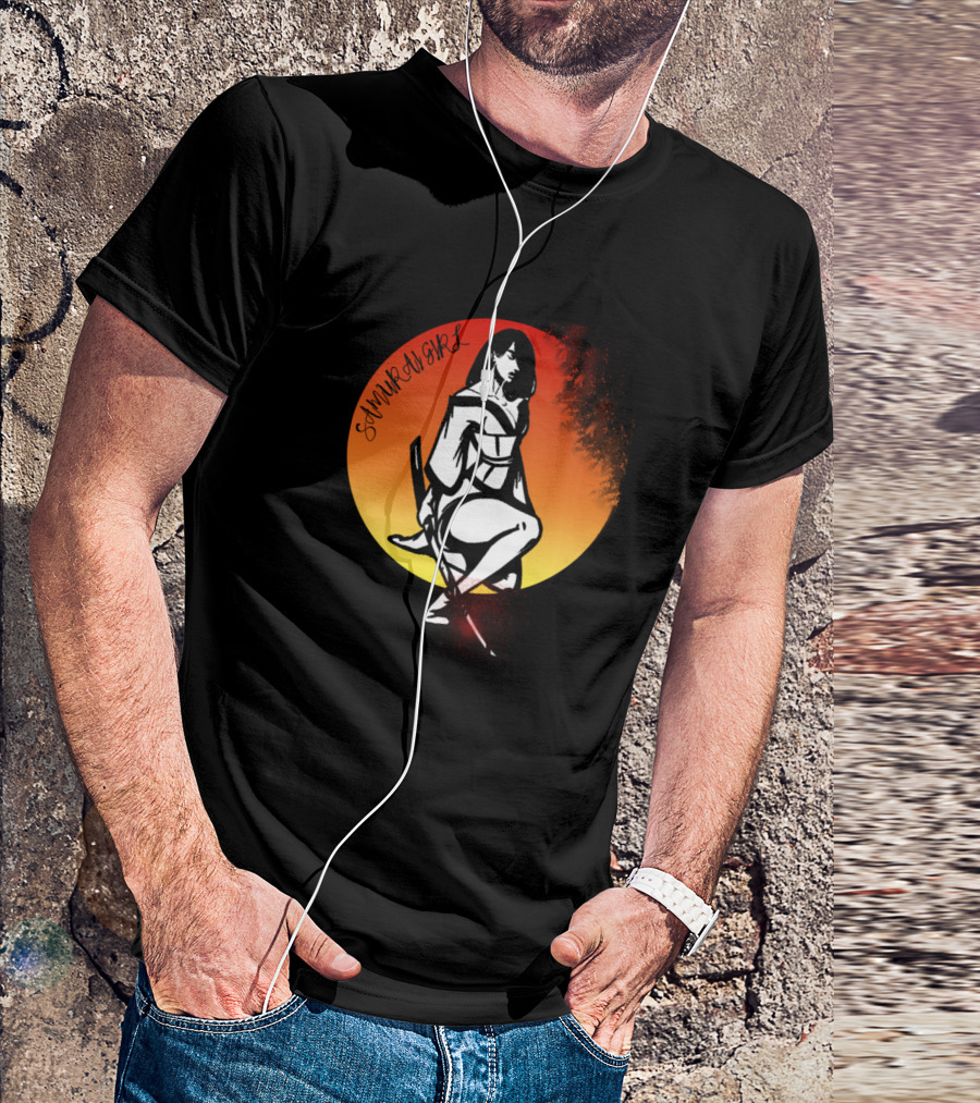 Samurai Girl Bloody Sword Sunset Circle T-Shirt
