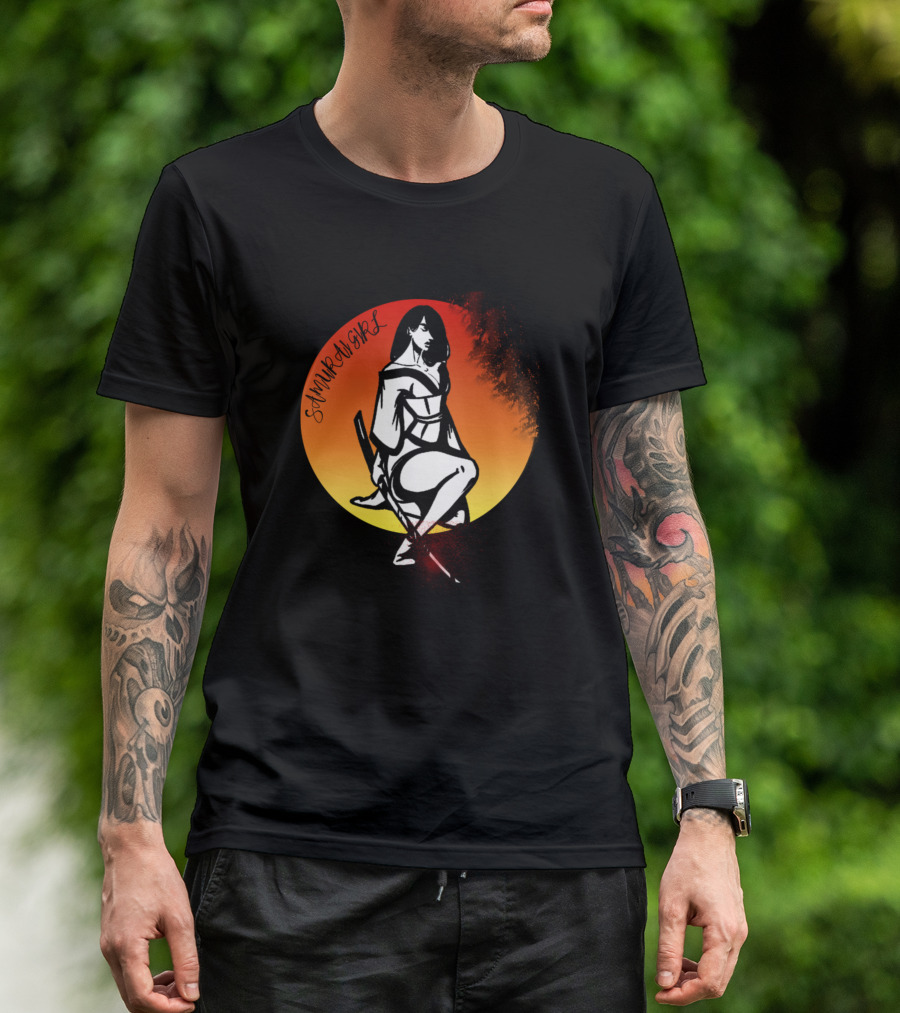 Samurai Girl Bloody Sword Sunset Circle T-Shirt