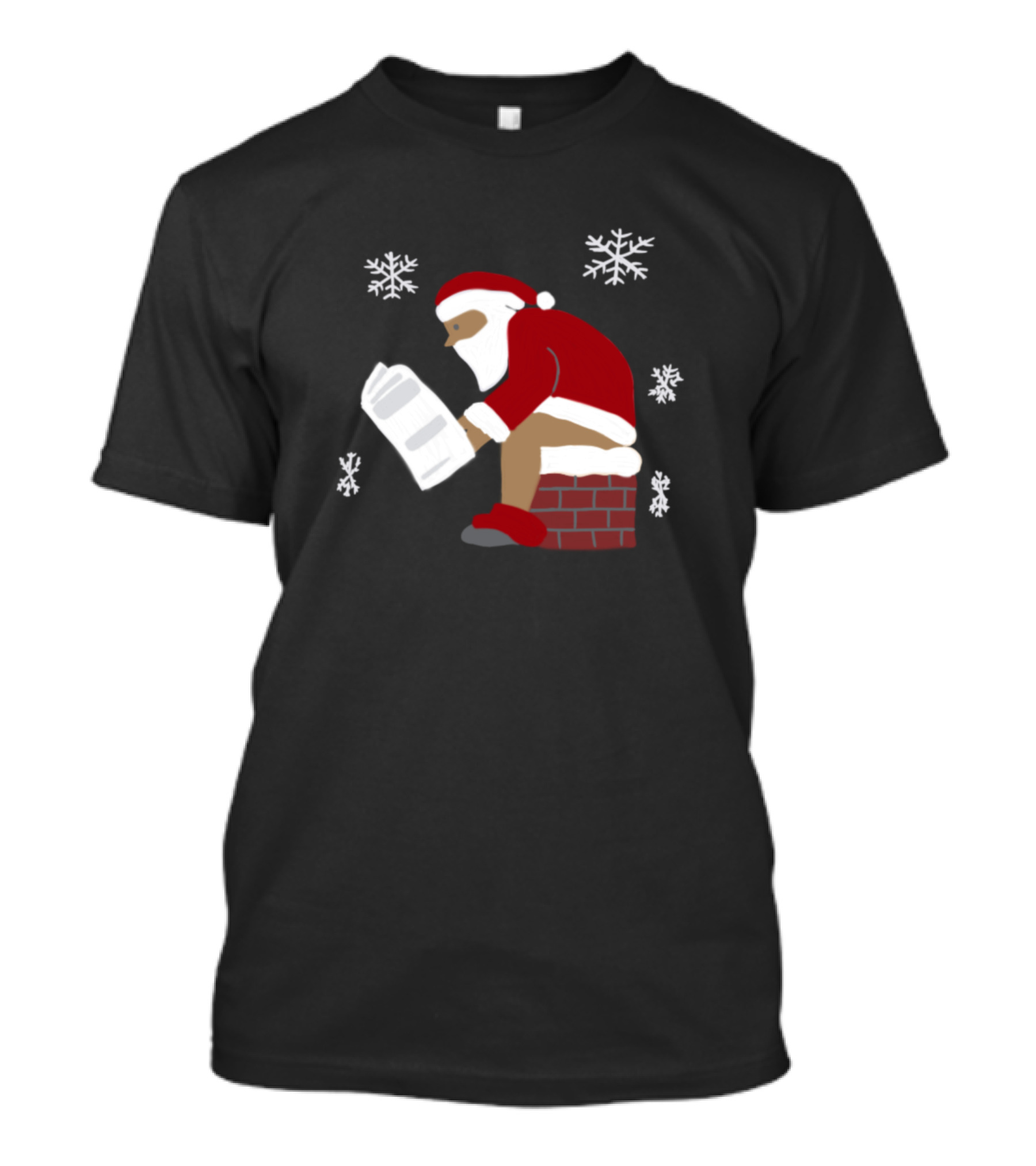 Santa's Christmas Present Sitting In Chimney With Snowflakes T-Shirt