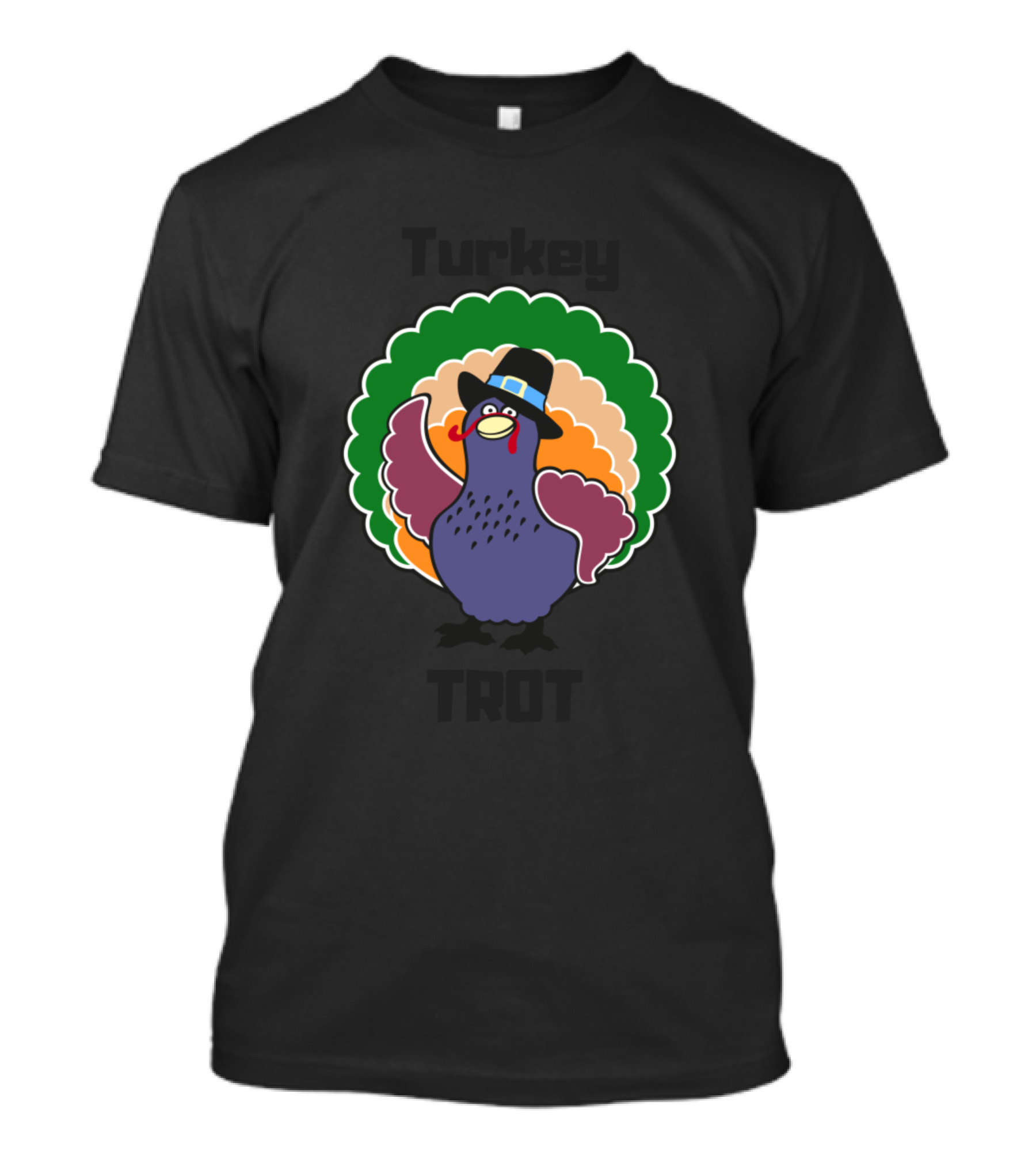 Turkey Trot Thanksgiving Pilgrim Hat Colorful Tail Feathers T-Shirt