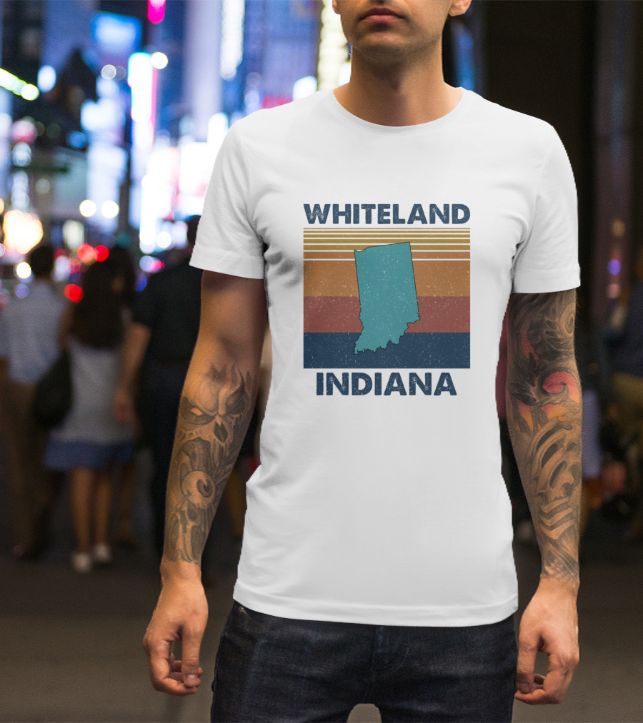 Whiteland Indiana Vintage Style State Silhouette Retro Stripe Background T-Shirt