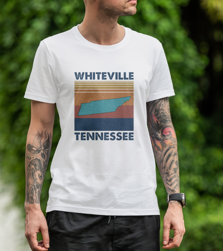 Whiteville Tennessee Retro State Outline Vintage Stripe T-Shirt