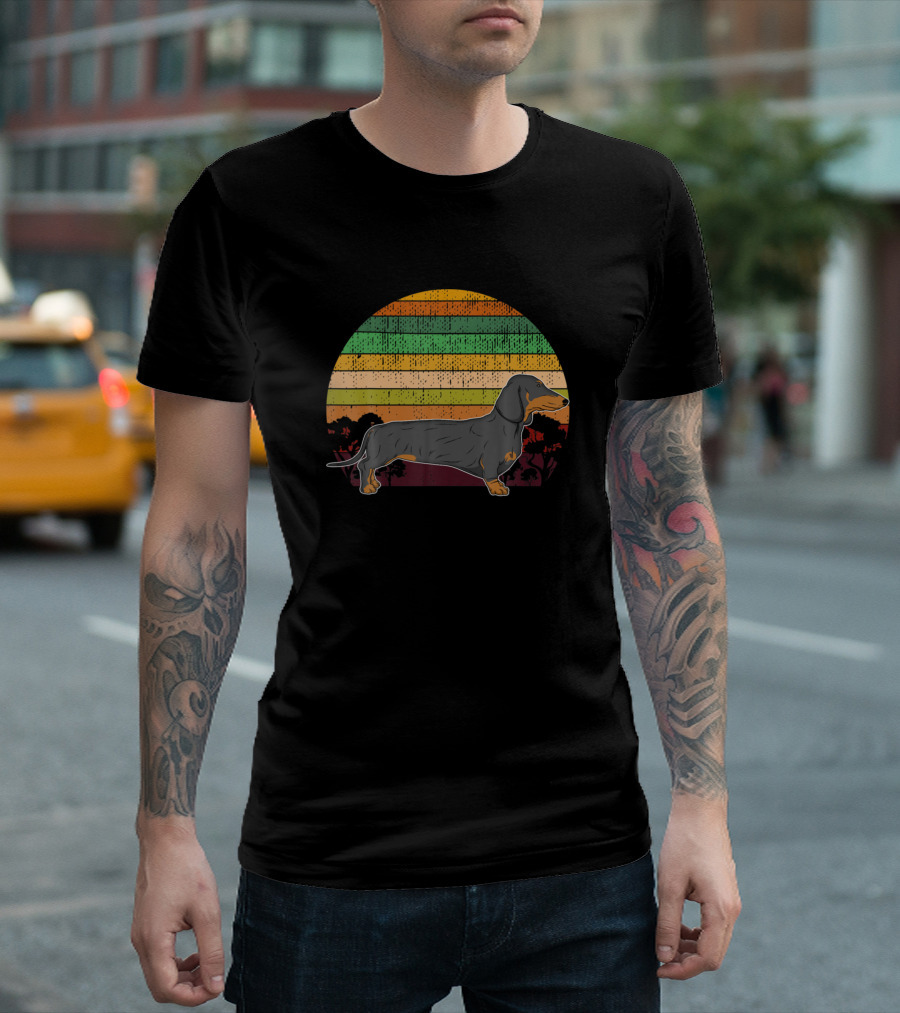 Dachshund Sunset Vintage Stripe Men T-Shirt