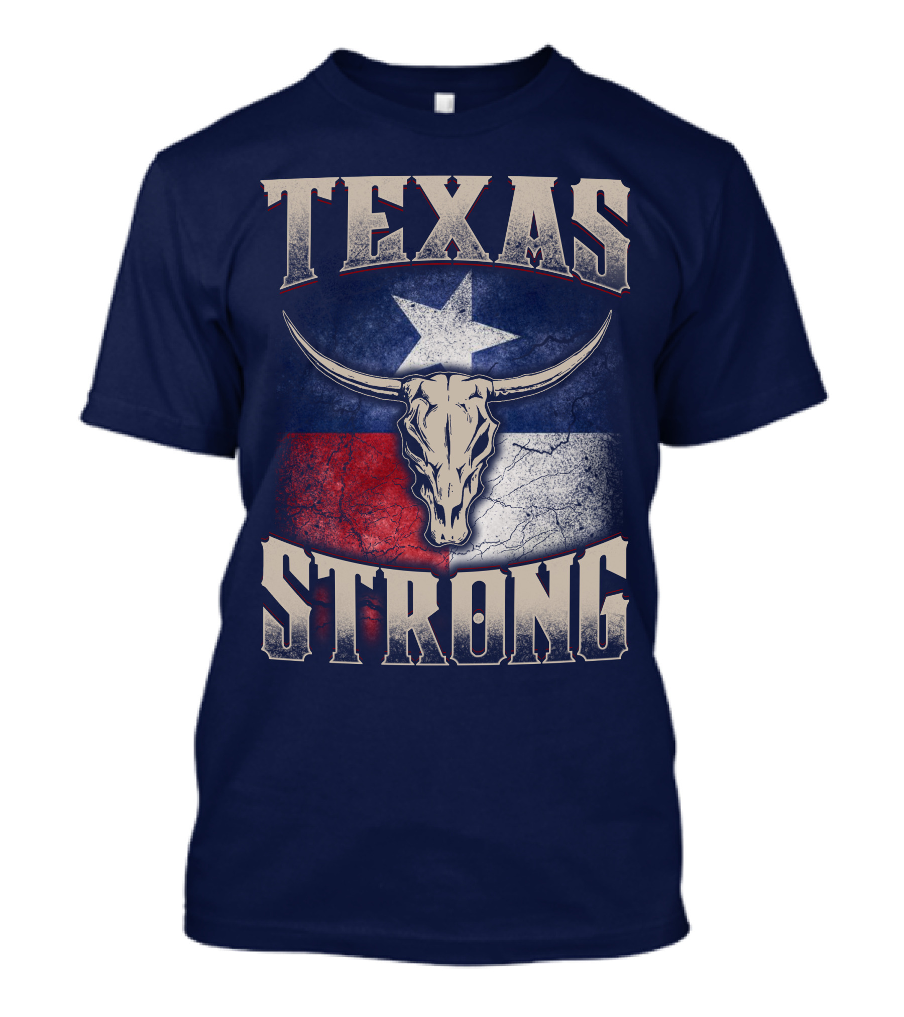 Texas Strong Longhorn Skull With Texas Flag T-Shirt