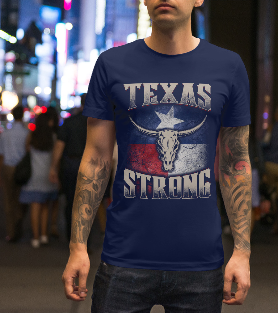 Texas Strong Longhorn Skull With Texas Flag T-Shirt