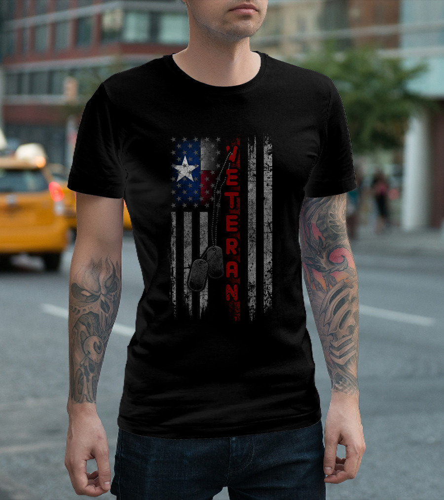 Texas Veteran American Flag Dog Tags T-Shirt