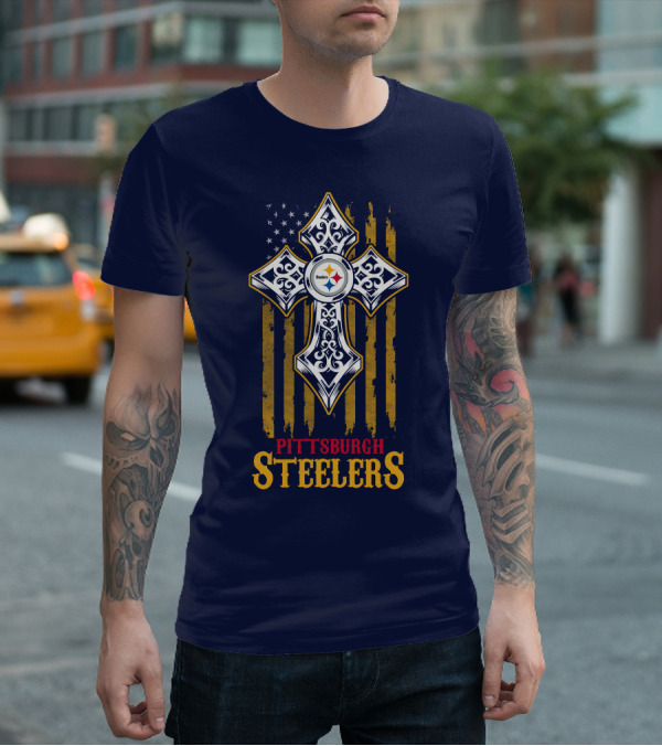 Pittsburgh Steelers Cross American Flag T-Shirt