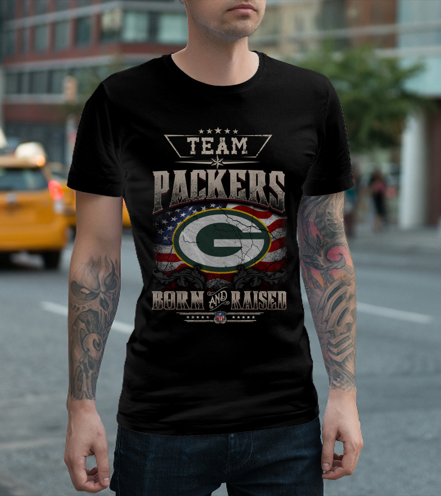 Team Packers Born And Raised Usa Flag Nfl T-Shirt