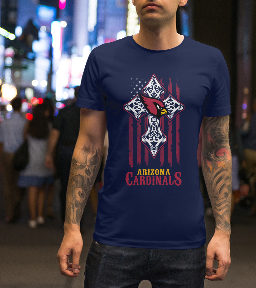Arizona Cardinals Flag Cross With Stars And Stripes Bird T-Shirt