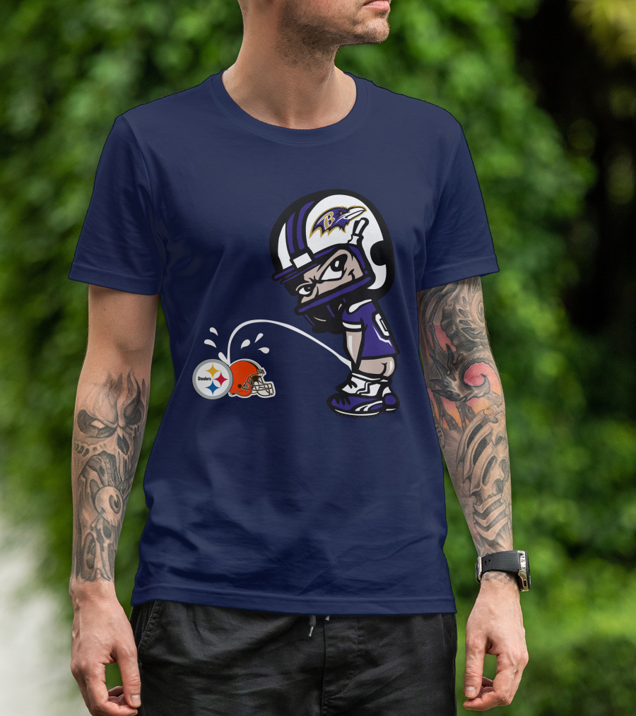 Baltimore Ravens Rivalry Mock Pittsburgh Steelers Cleveland Browns Helmets T-Shirt