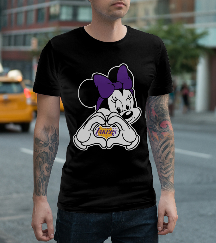 Los Angeles Lakers Minnie Mouse Heart Hands T-Shirt
