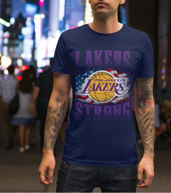 Los Angeles Lakers Strong American Flag Basketball T-Shirt