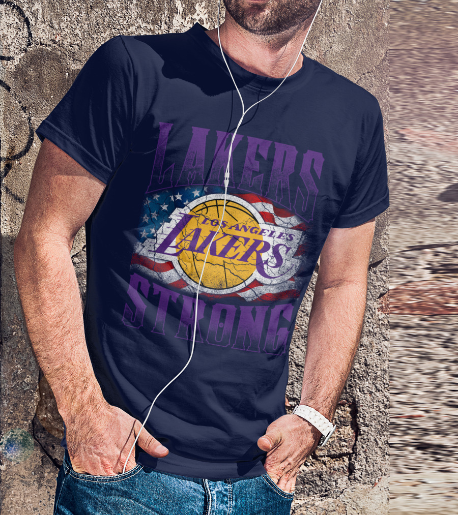 Los Angeles Lakers Strong American Flag Basketball T-Shirt