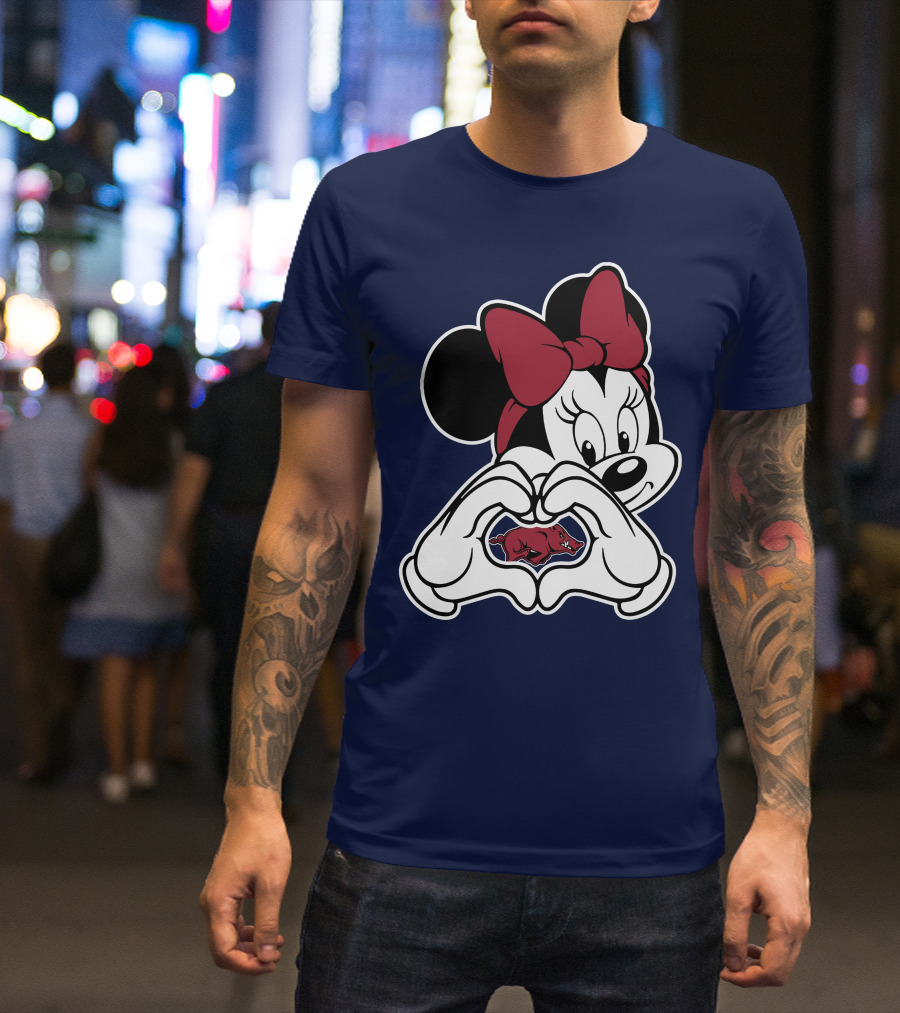 Arkansas Razorbacks Mickey Mouse Heart Hands T-Shirt