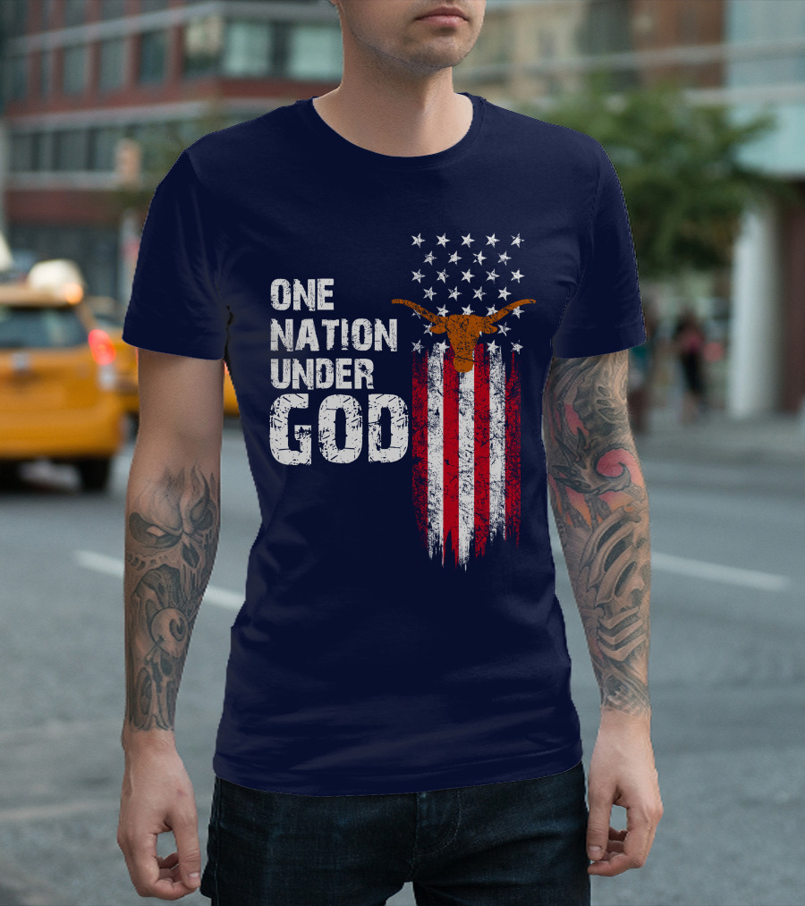 One Nation Under God Texas Longhorns Flag Usa T-Shirt