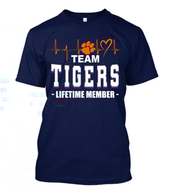 Team Tigers Lifetime Member Clemson Tigers Heartbeat Paw Heart T-Shirt