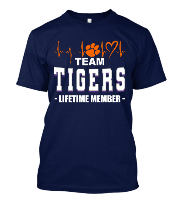 Team Tigers Lifetime Member Clemson Tigers Heartbeat Paw Heart T-Shirt