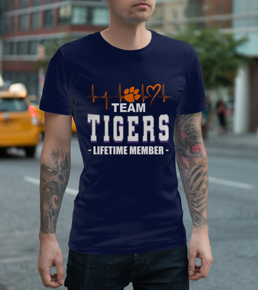Team Tigers Lifetime Member Clemson Tigers Heartbeat Paw Heart T-Shirt