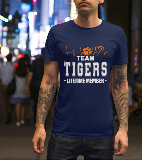 Team Tigers Lifetime Member Clemson Tigers Heartbeat Paw Heart T-Shirt