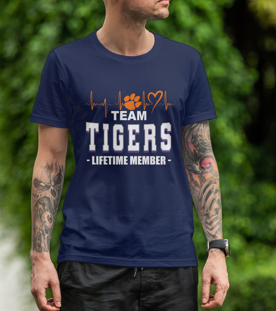 Team Tigers Lifetime Member Clemson Tigers Heartbeat Paw Heart T-Shirt
