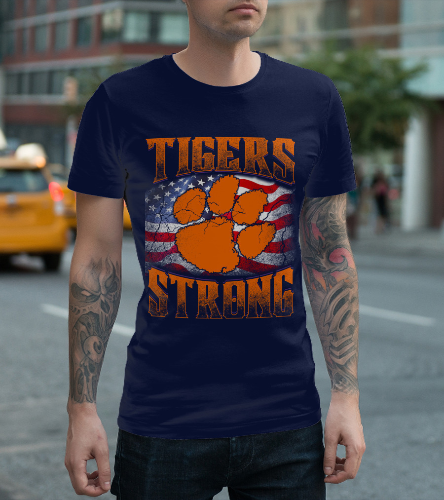 Clemson Tigers Strong American Flag Pawprint T-Shirt