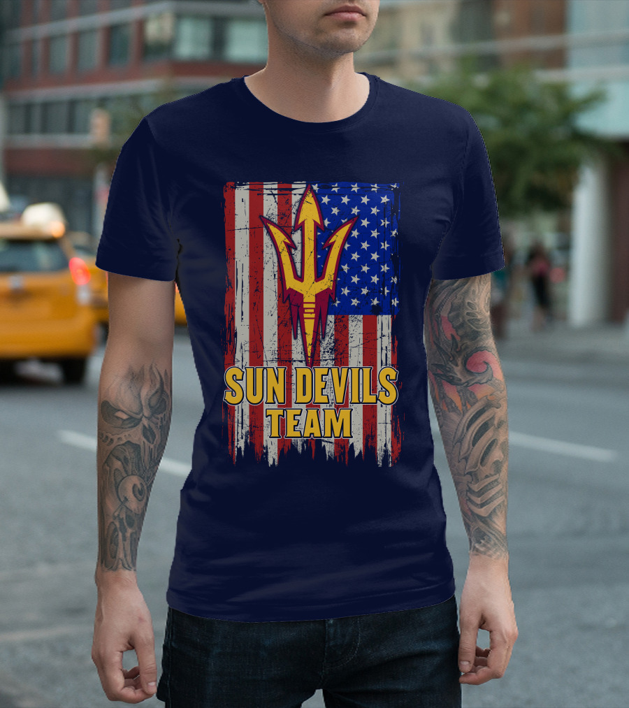 Sun Devils Team Arizona State American Flag Trident T-Shirt