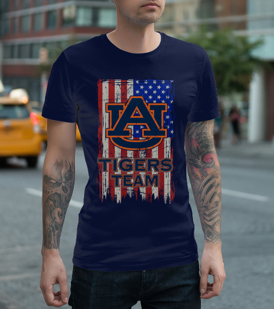 Auburn Tigers Team American Flag T-Shirt