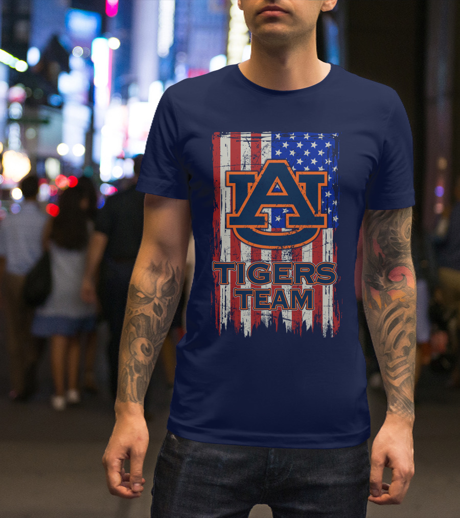 Auburn Tigers Team American Flag T-Shirt