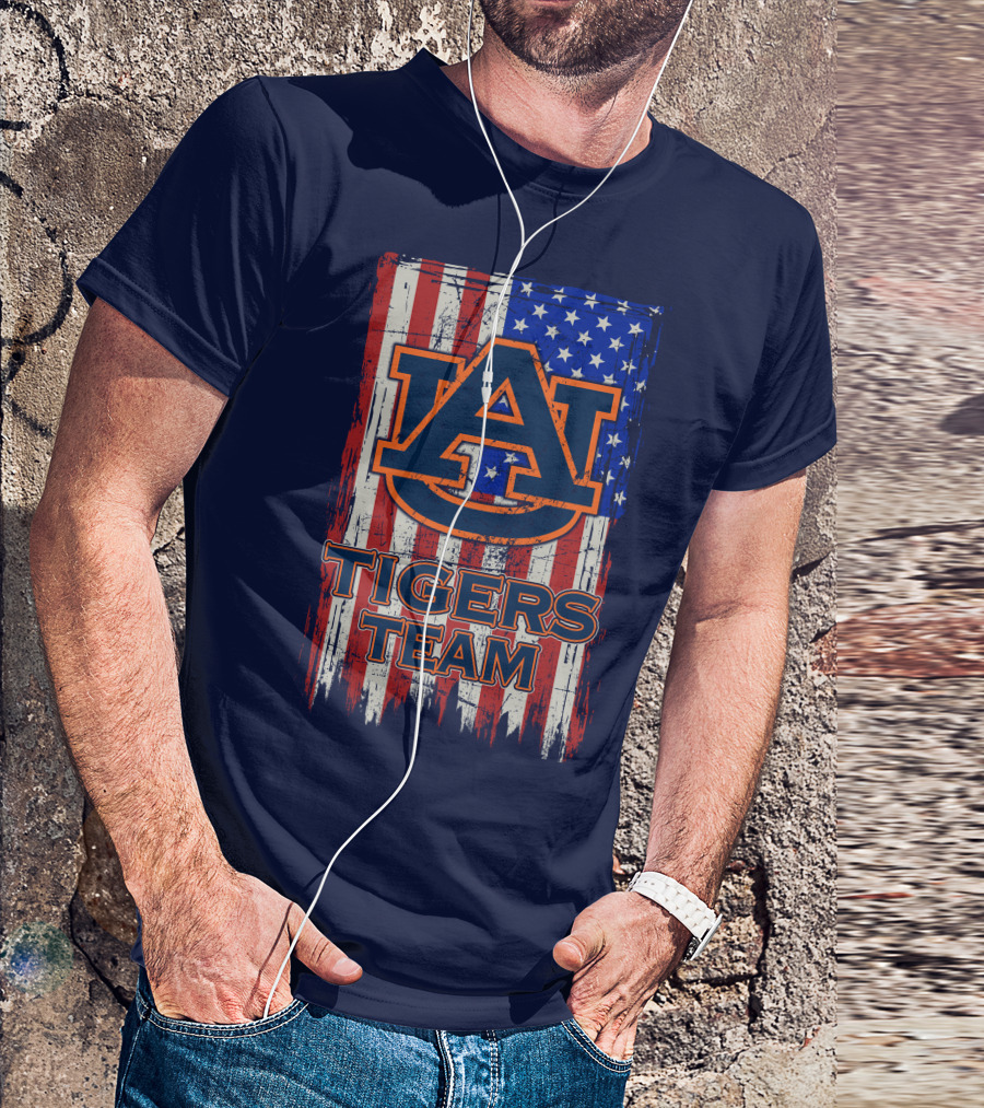 Auburn Tigers Team American Flag T-Shirt