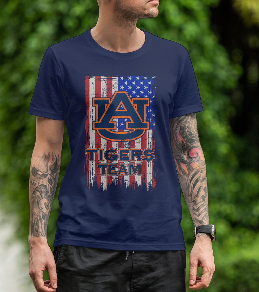 Auburn Tigers Team American Flag T-Shirt