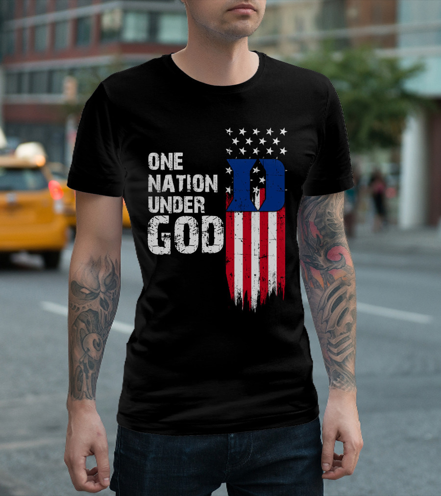 One Nation Under God Duke Blue Devils Usa Flag Stars And Stripes T-Shirt