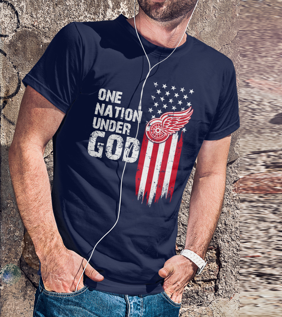 One Nation Under God Detroit Redwings American Flag Stars And Stripes T-Shirt
