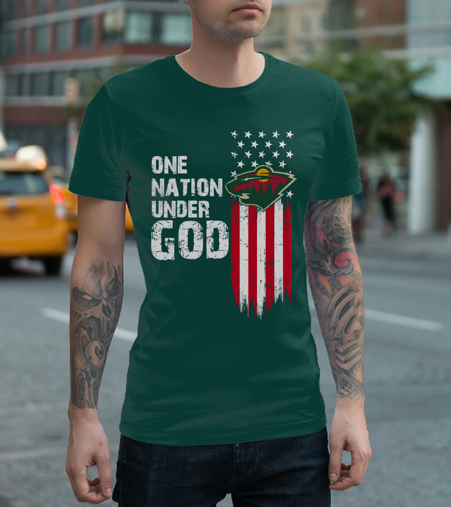 One Nation Under God Minnesota Wild Logo American Flag Stars And Stripes T-Shirt