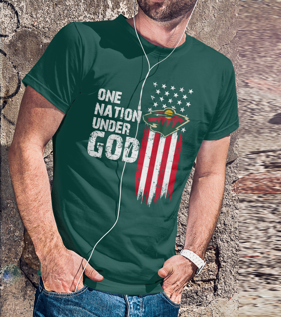 One Nation Under God Minnesota Wild Logo American Flag Stars And Stripes T-Shirt